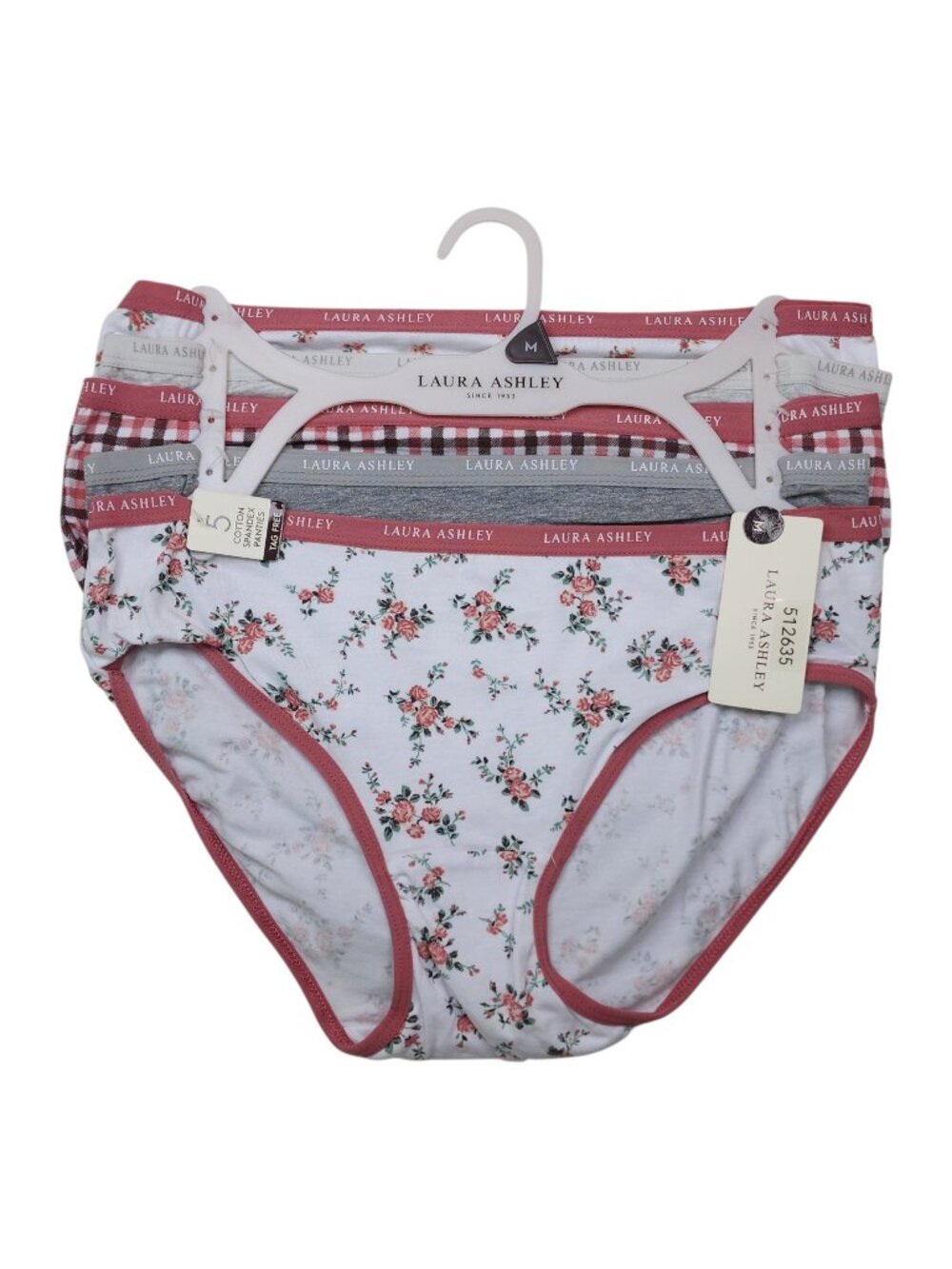 Laura Ashley Womens 5-Pack Mid-Rise Briefs Panties M Cotton/Spandex Floral Plaid